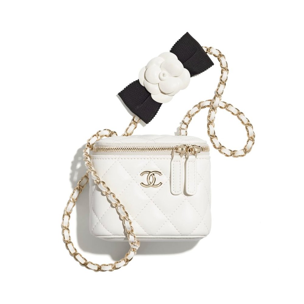 Chanel Case Small Vanity with Chain White Lambskin